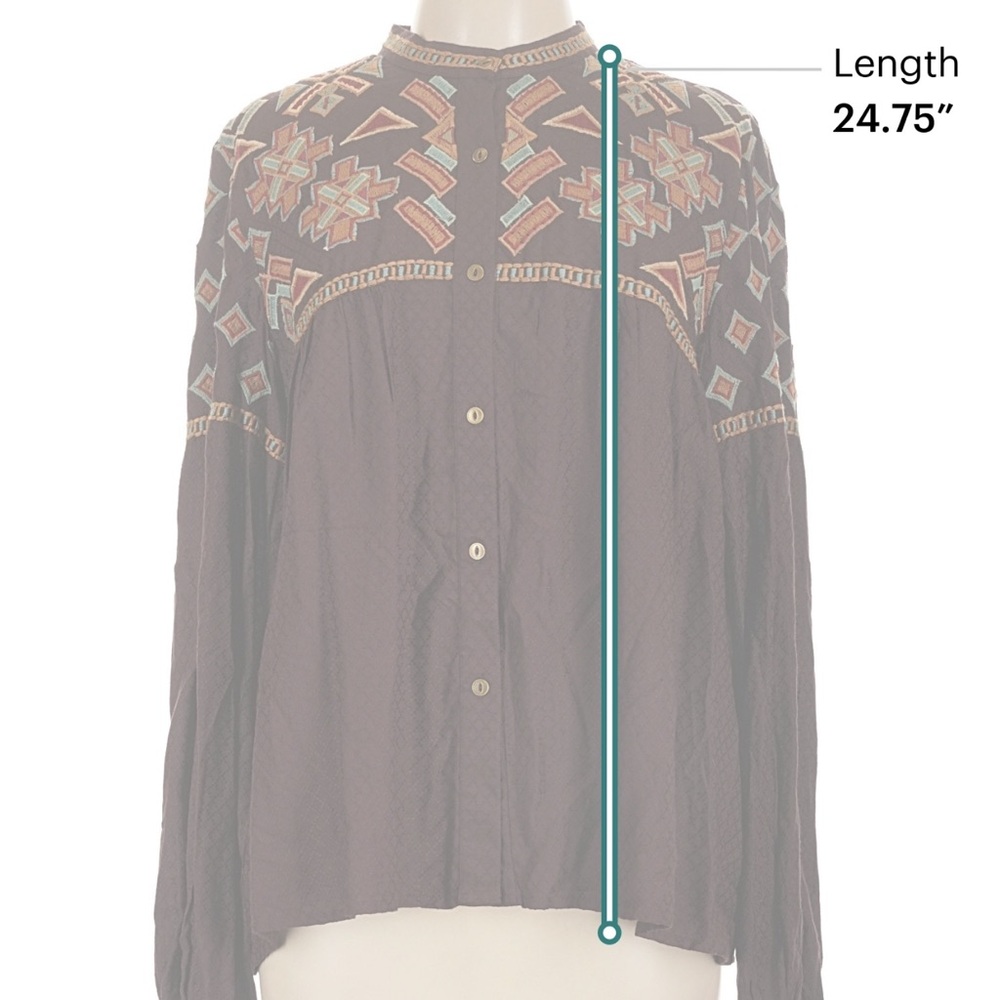 Double D Ranch Dark Brown Embroidered Thunderbird Blouse Yellowstone Ranch Rodeo - Picture 6 of 7